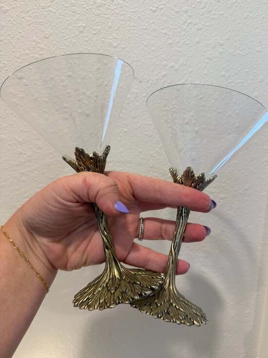 Grey Goose Other - Grey Goose Martini Glass Set of 2 Pewter Metal Vine Leaf Stem Cocktail Barware